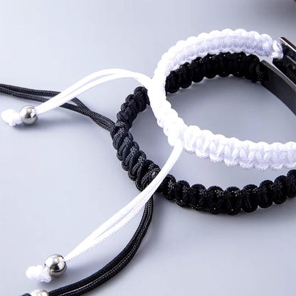 2 PCS I Love You Finger Heart Stainless Steel Couple Bracelet Black White Woven Bracelets for Lovers Valentine Gifts